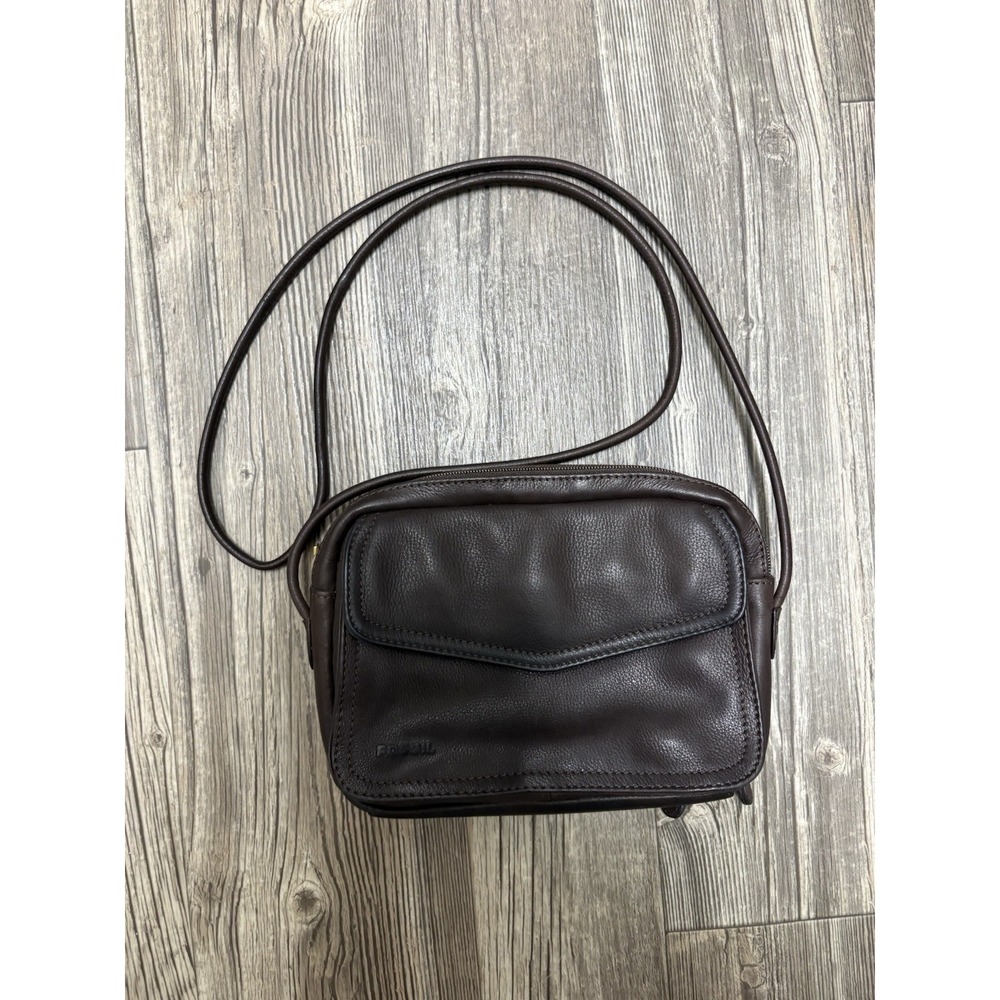 Fossil Small Chocolate Brown Leather Crossbody Bag Flap Pocket Shoulder Purse